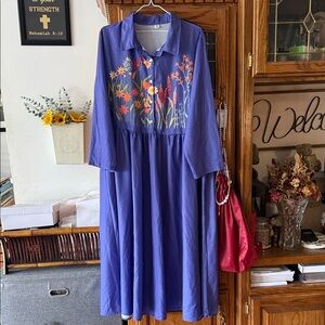 Floral Print Long Blue Dress
